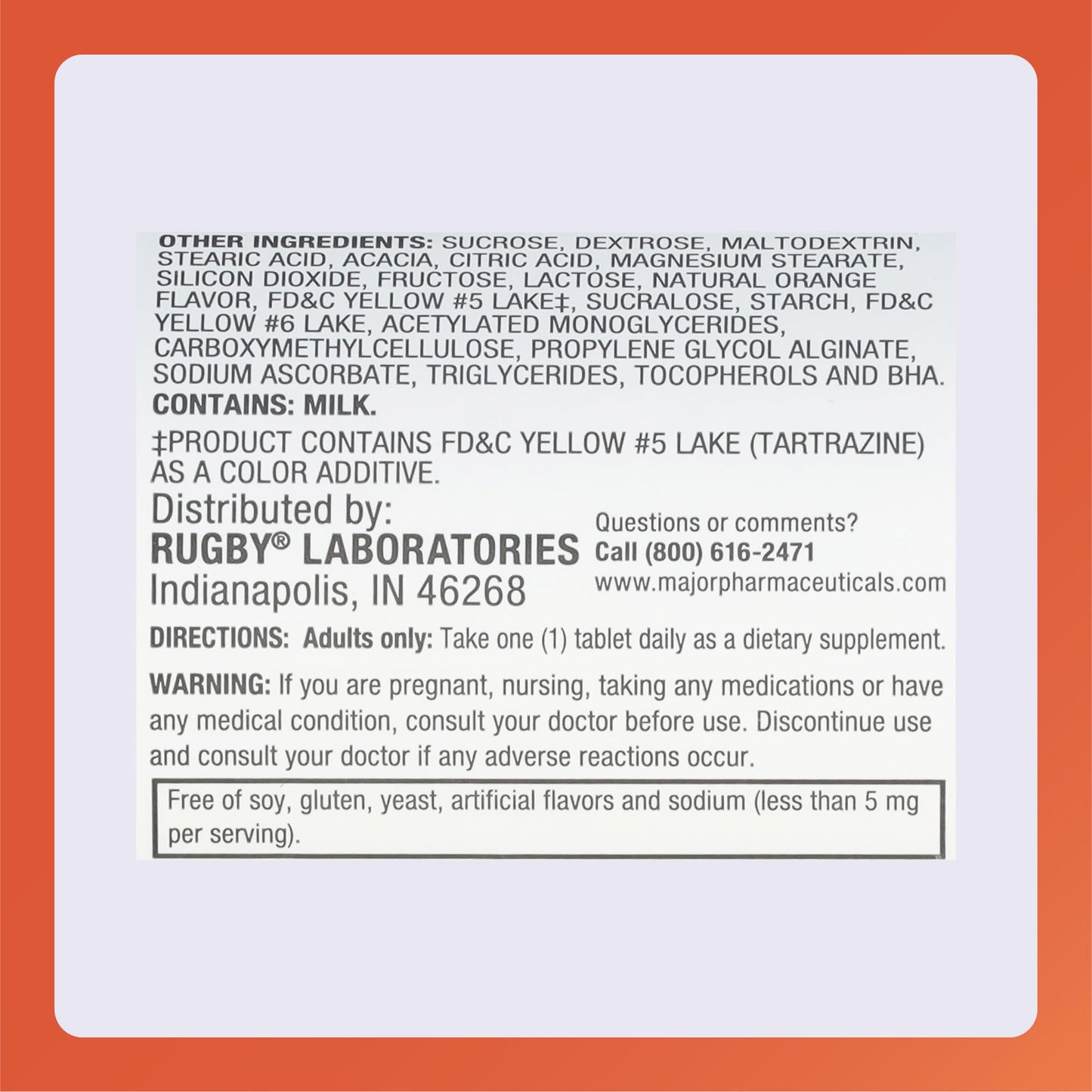 Rugby 500mg Calcium Chewable Tablets – Orange Flavor, Vitamin D 100 IU, 60 Count (3 Pack)