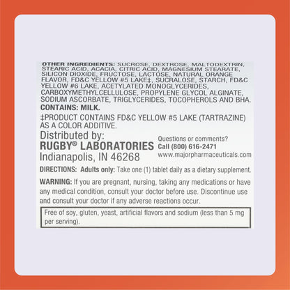 Rugby 500mg Calcium Chewable Tablets – Orange Flavor, Vitamin D 100 IU, 60 Count (3 Pack)