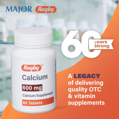 Rugby 600 mg Calcium Tablets - Calcium Supplement - 60 Count (1 Pack)