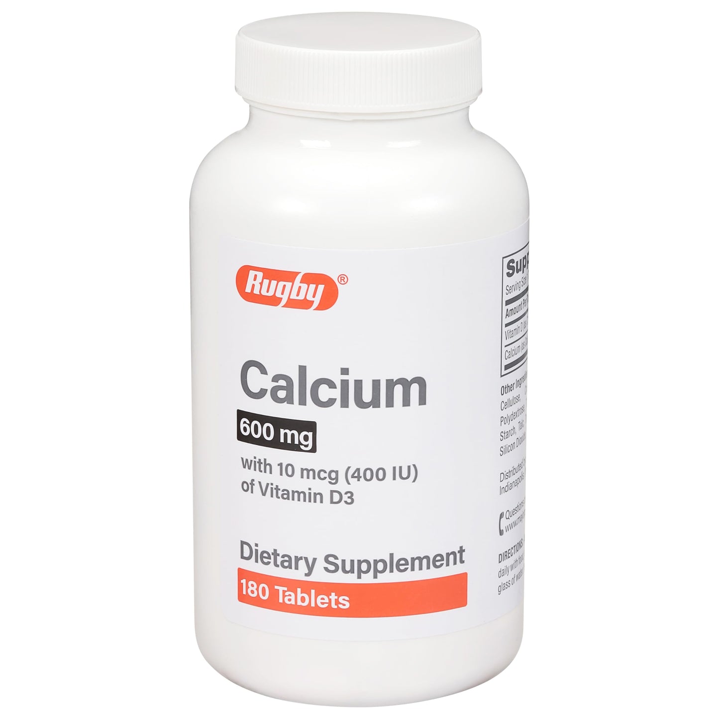 Rugby Calcium Tablets 600mg with Vitamin D3 10mcg (400IU) – 180 Count