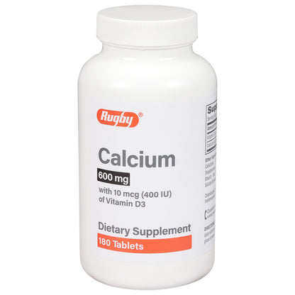 Rugby Calcium Tablets 600mg with Vitamin D3 10mcg (400IU) – 180 Count