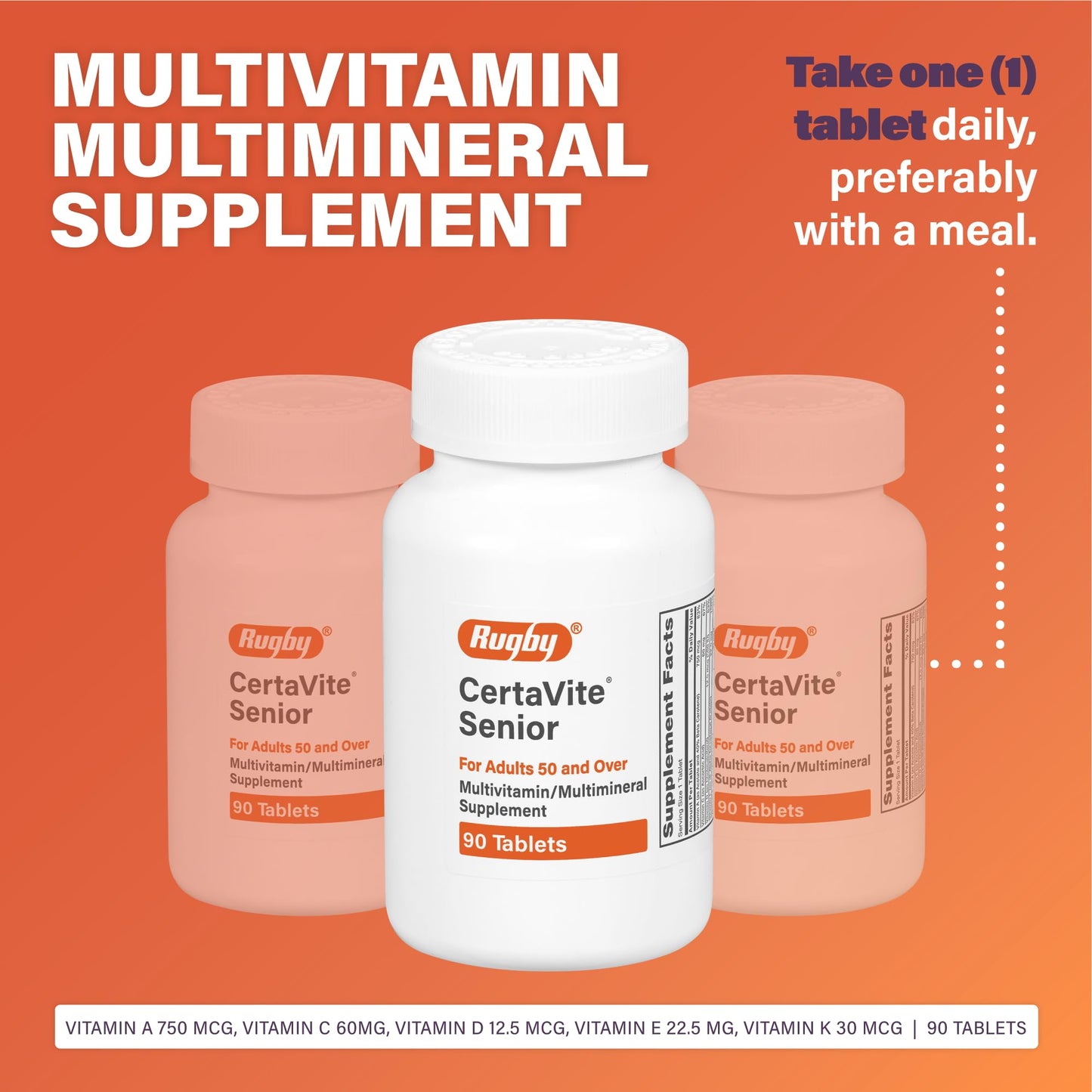 Rugby CertaVite Senior Multivitamin/Multimineral for Adults 50+ – 90 Tablets (1 Pack)