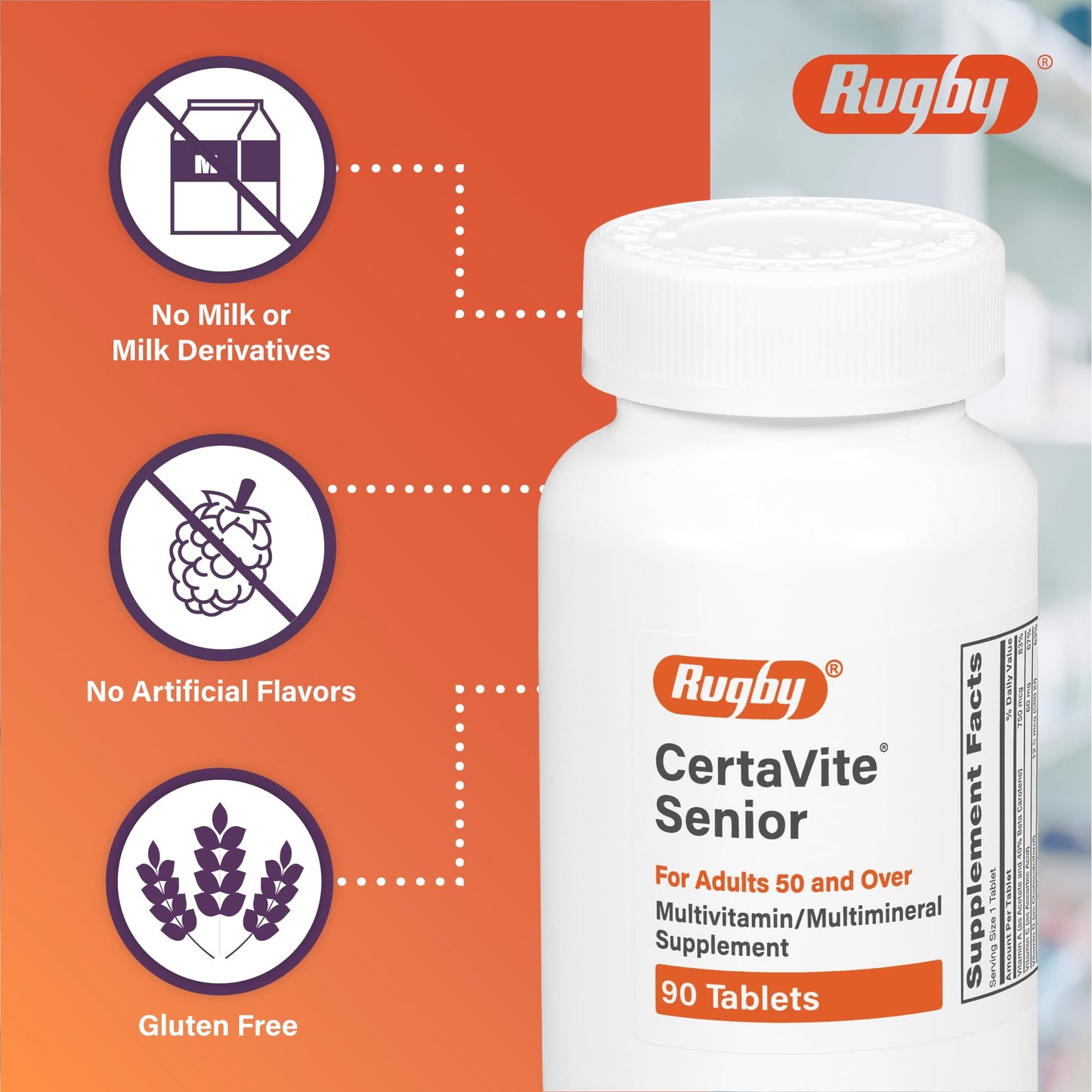 Rugby CertaVite Senior Multivitamin/Multimineral for Adults 50+ – 90 Tablets (1 Pack)