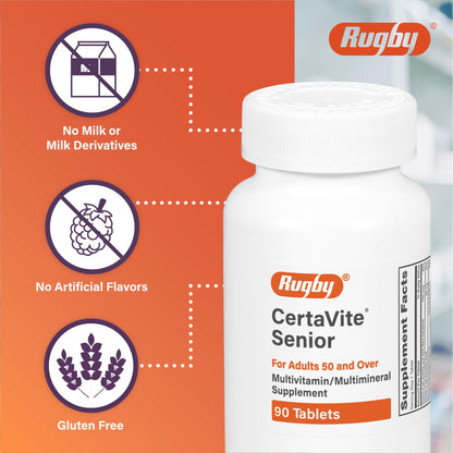 Rugby CertaVite Senior Multivitamin/Multimineral for Adults 50+ – 90 Tablets (1 Pack)