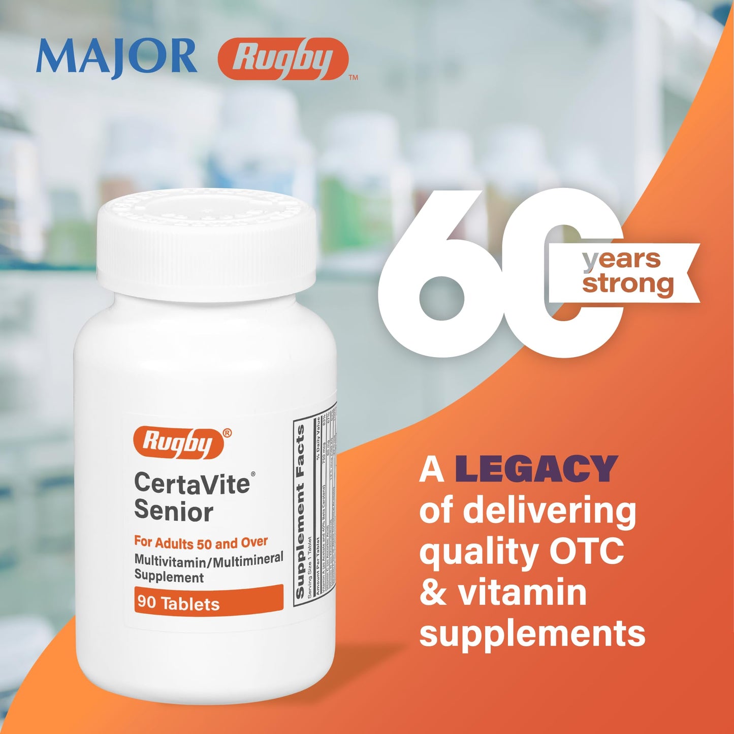 Rugby CertaVite Senior Multivitamin/Multimineral for Adults 50+ – 90 Tablets (1 Pack)