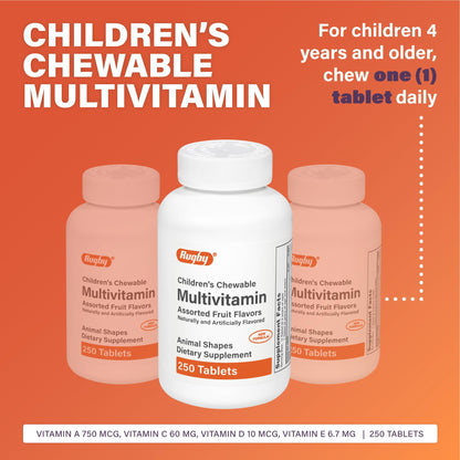 Rugby Children's Chewable Multivitamin Tablets – Kid's Dietary Supplement, 250 Count