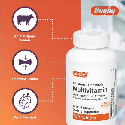 Rugby Children's Chewable Multivitamin Tablets – Kid's Dietary Supplement, 250 Count