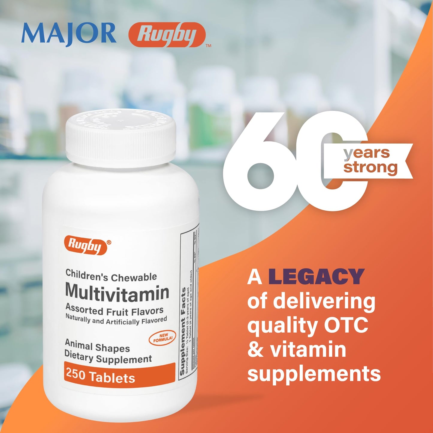 Rugby Children's Chewable Multivitamin Tablets – Kid's Dietary Supplement, 250 Count