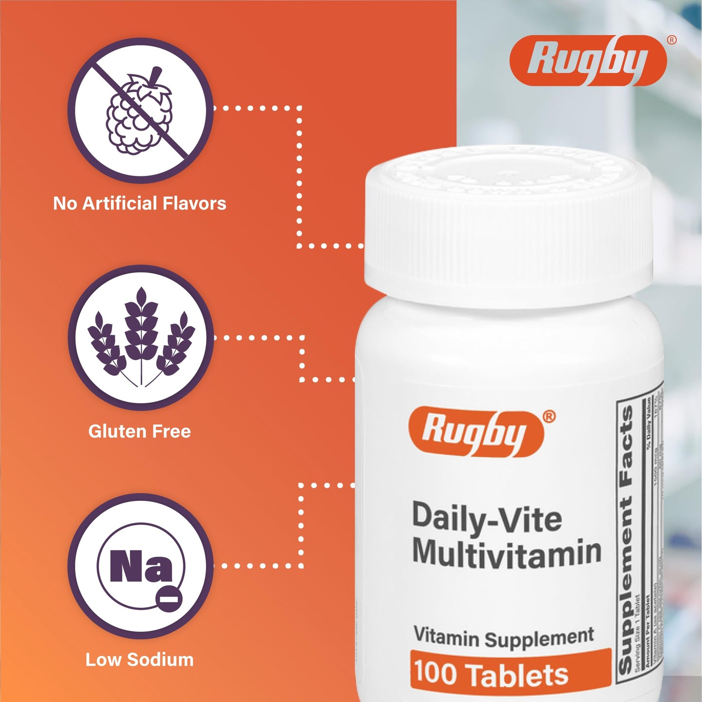Rugby Daily-Vite Multivitamin | Daily Vitamin Supplement for Adults - 100 Tablets (1 Pack)