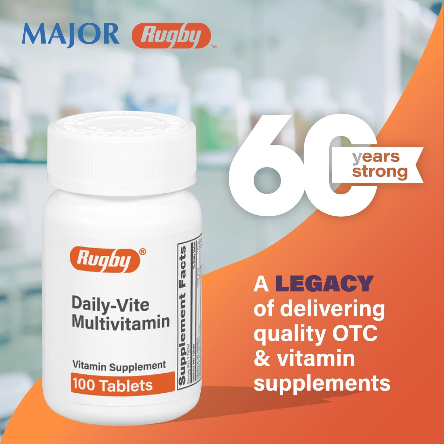 Rugby Daily-Vite Multivitamin | Daily Vitamin Supplement for Adults - 100 Tablets (1 Pack)