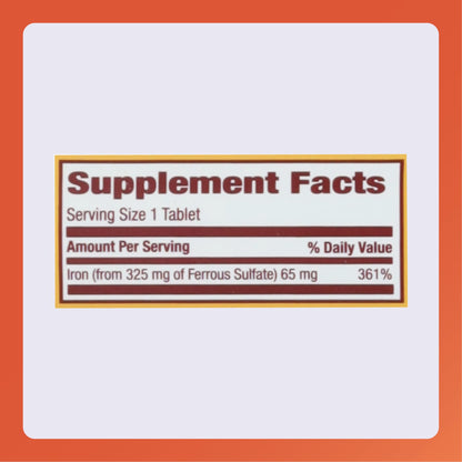 Rugby Ferrous Sulfate 325mg Tablets – Iron Supplement for Women & Men | 100 Count (1 Pack)