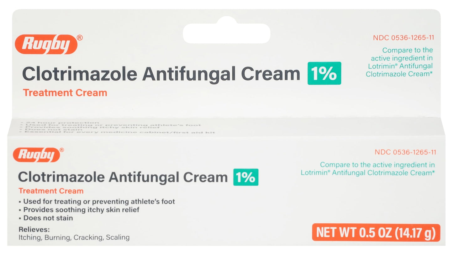 Rugby Clotrimazole 1% Antifungal Cream – Itch Relief for Athlete’s Foot, Ringworm, Jock Itch (0.5 oz) | Rugby Laboratories