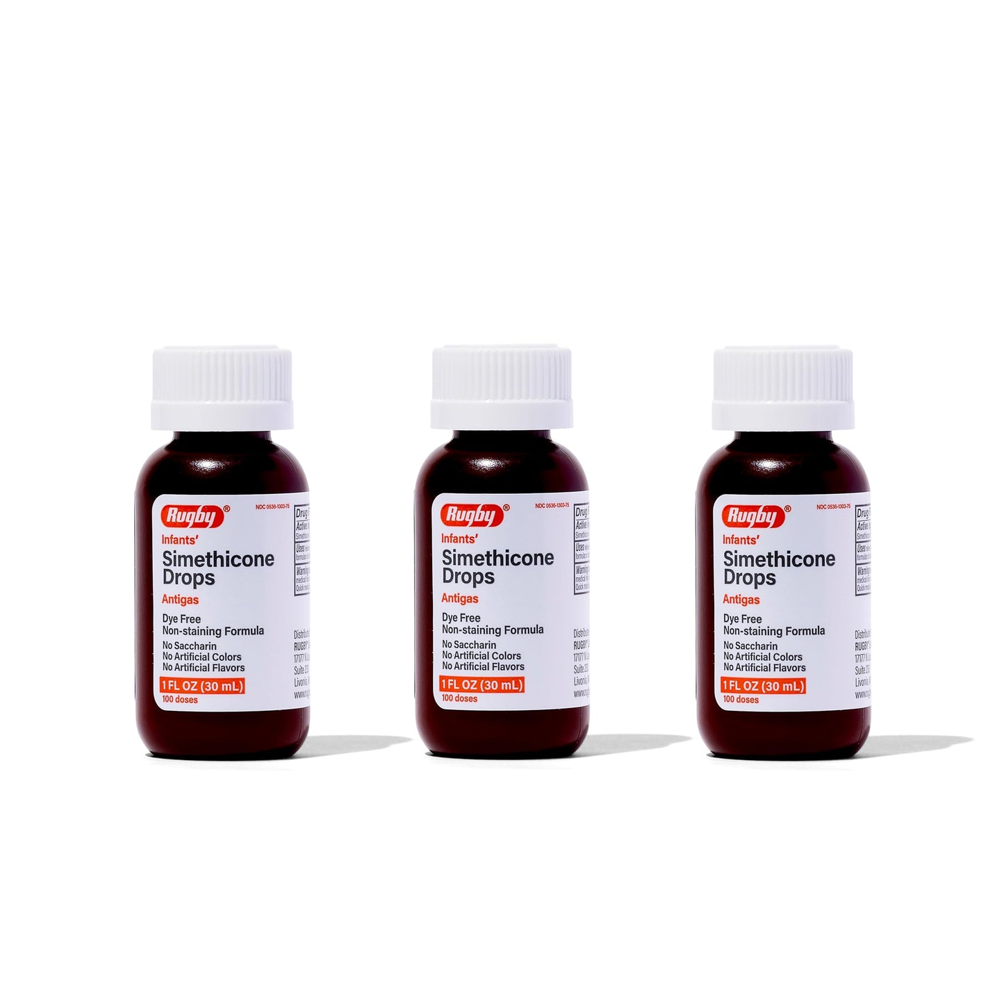 Rugby Laboratories Dye-Free Infants' Gas Drops - Simethicone 20 mg - 3 Pack (1 fl oz each)