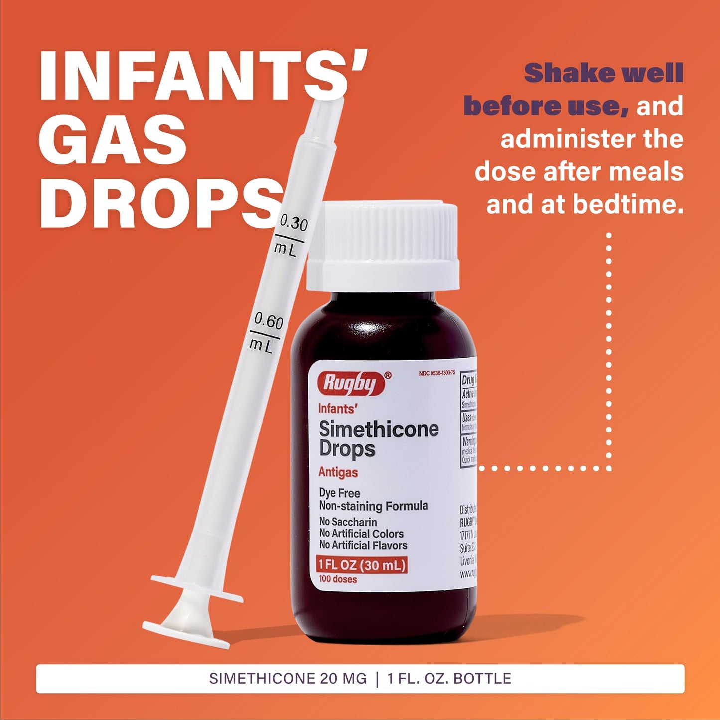 Rugby Laboratories Dye-Free Infants' Gas Drops - Simethicone 20 mg - 3 Pack (1 fl oz each)