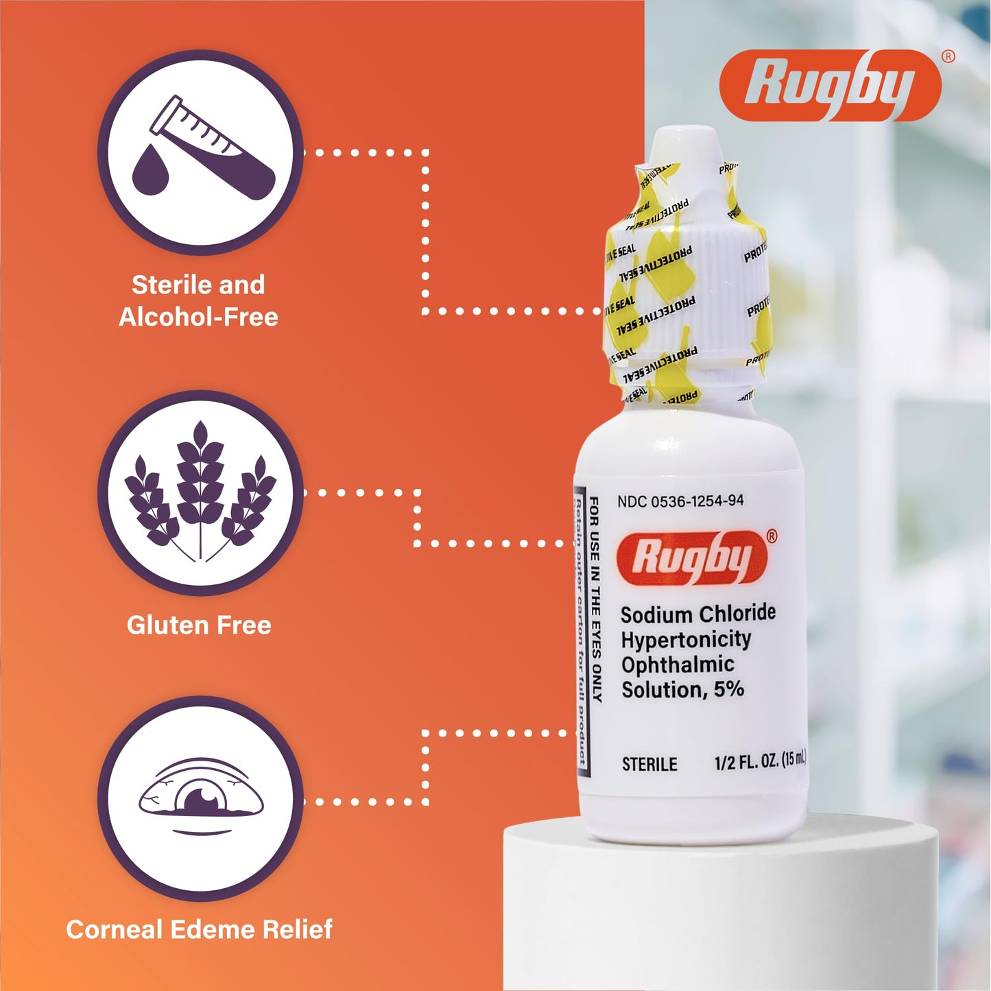 Rugby Laboratories Sodium Chloride 5% Hypertonicity Ophthalmic Drops – Alcohol-Free, 0.5 fl oz