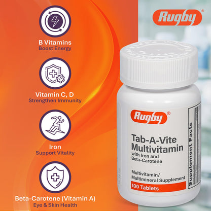 Rugby Tab-A-Vite Multivitamin with Iron & Beta-Carotene | Daily Multivitamin