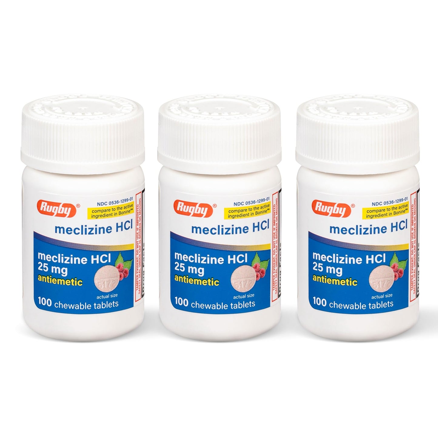 Rugby Meclizine 25mg Chewables – Motion Sickness Relief, 100 Count (3 Pack) | Rugby Laboratories