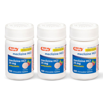 Rugby Meclizine 25mg Chewables – Motion Sickness Relief, 100 Count (3 Pack) | Rugby Laboratories