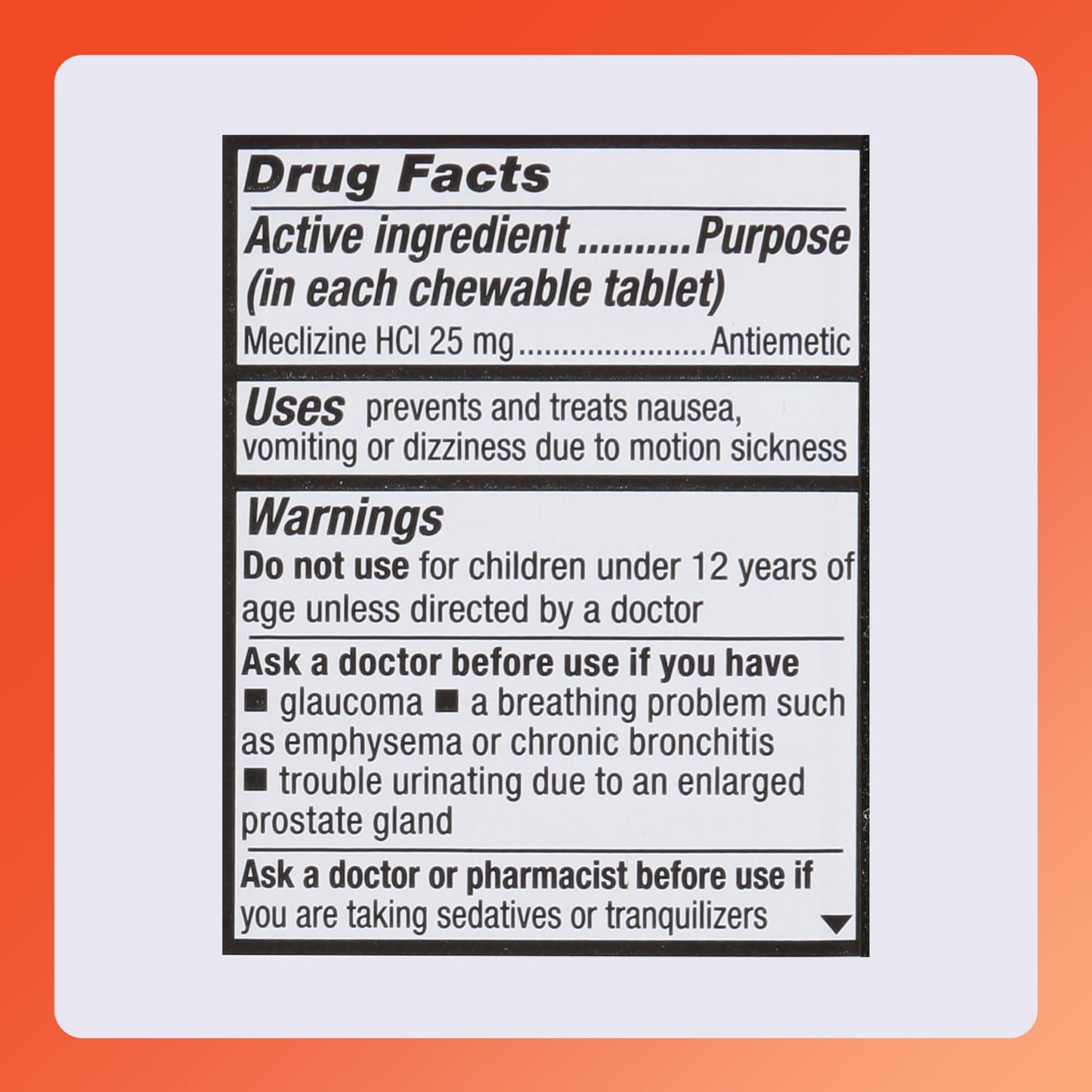 Rugby Laboratories Meclizine Chewable Tablets 25mg – Motion Sickness Relief (100 Count)
