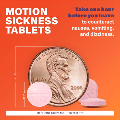 Rugby Meclizine 25mg Chewables – Motion Sickness Relief, 100 Count (3 Pack) | Rugby Laboratories