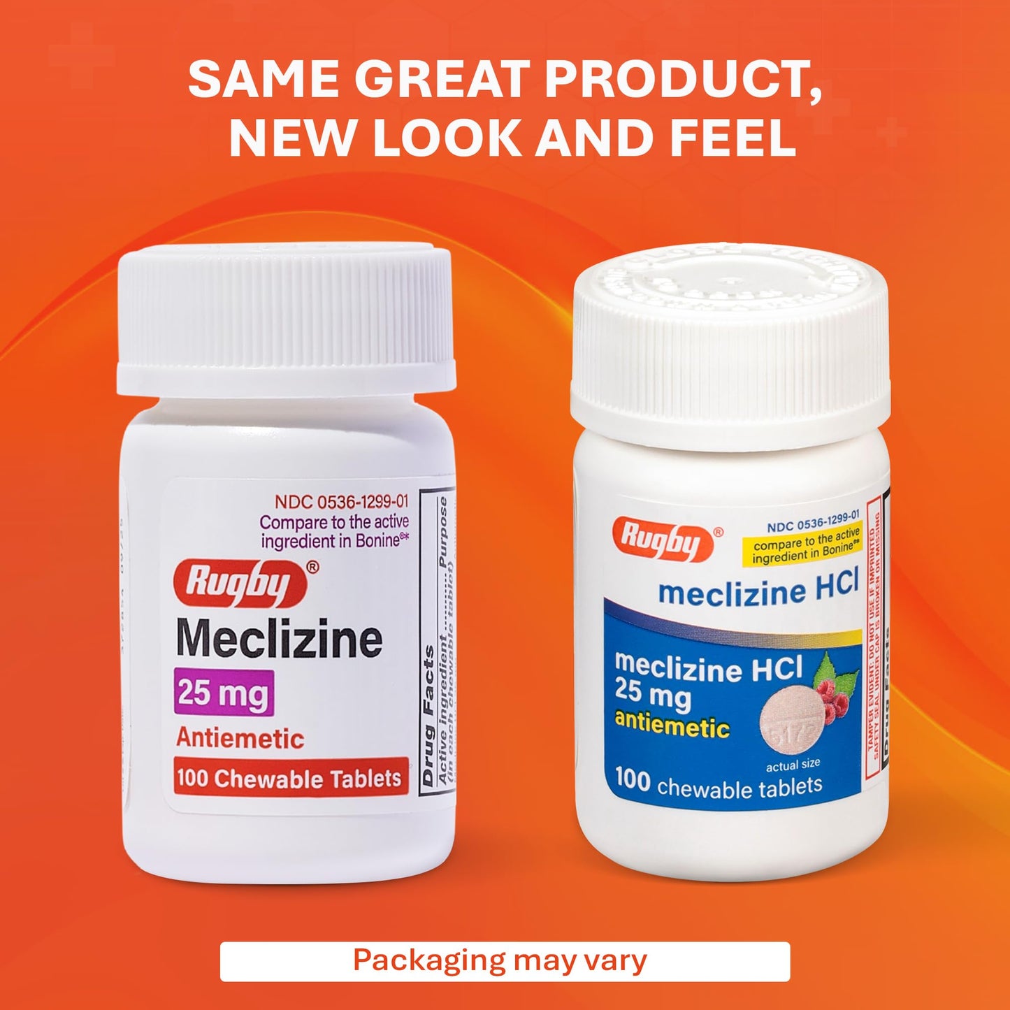 Rugby Meclizine 25mg Chewables – Motion Sickness Relief, 100 Count (3 Pack) | Rugby Laboratories