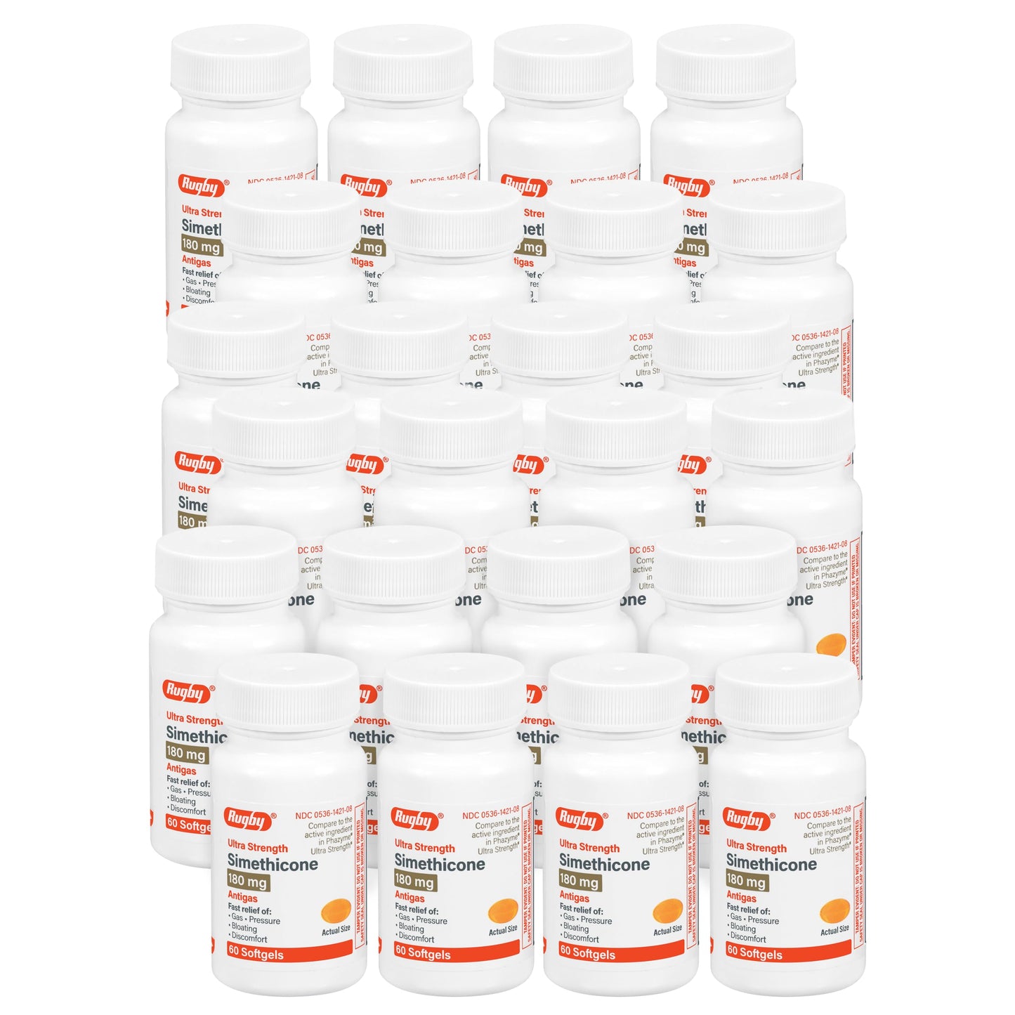 Rugby Ultra Strength Simethicone Gas Relief 180 mg - 60 Softgels (24 Pack) | Rugby Laboratories
