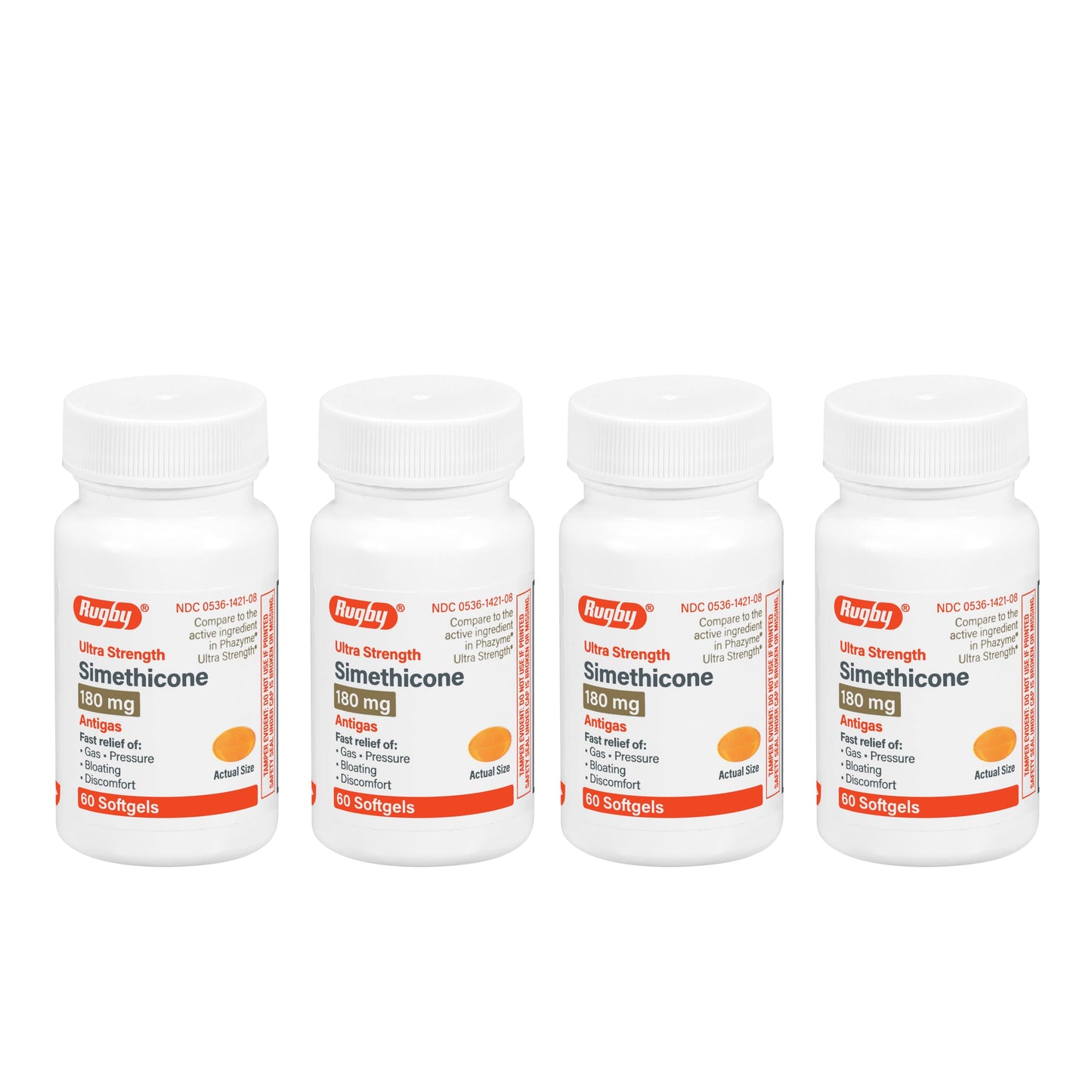 Rugby Ultra Strength Simethicone Gas Relief 180 mg – 60 Softgels (4 Pack) for Adults
