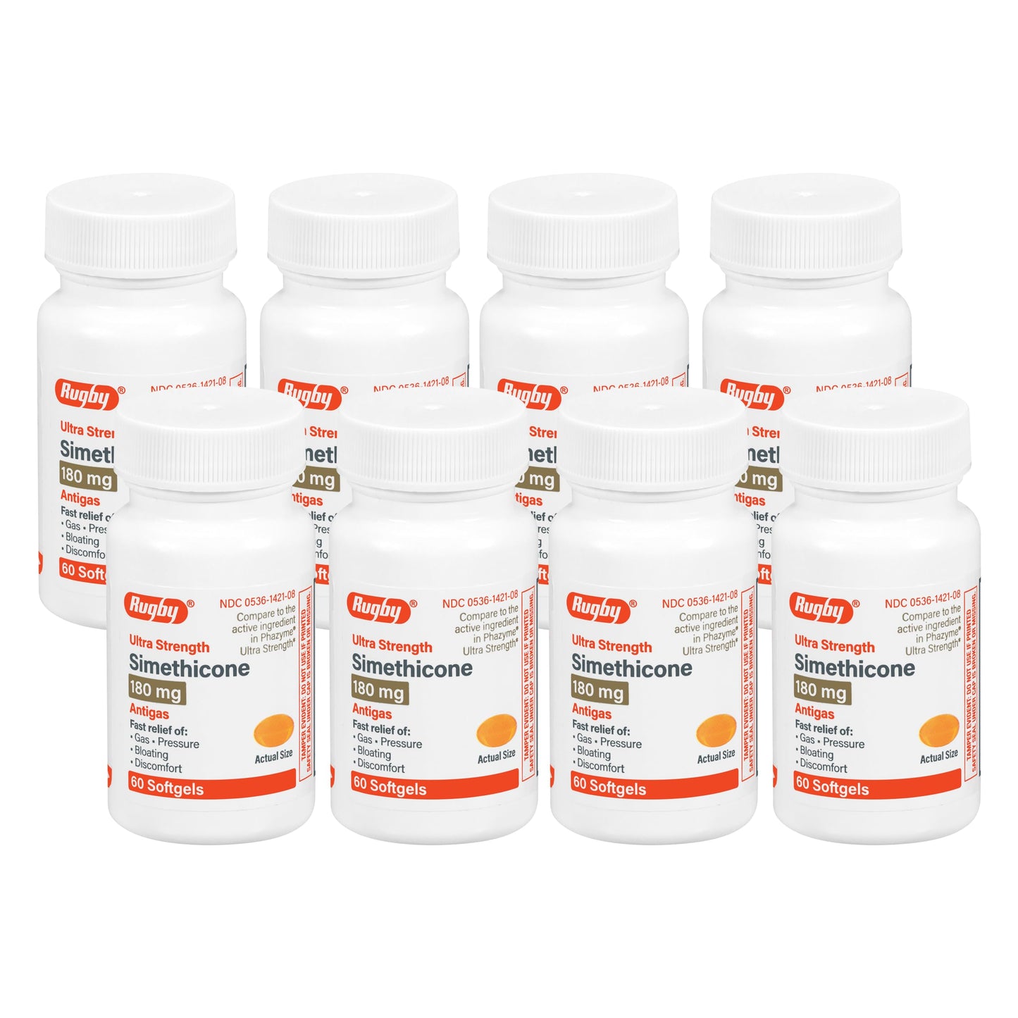 Rugby Ultra Strength Simethicone Gas Relief 180 mg - 60 Softgels (8 Pack) | Rugby Laboratories