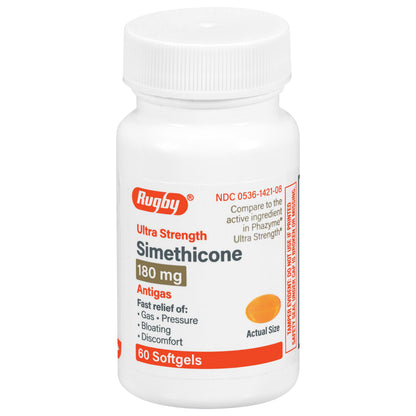 Rugby Ultra Strength Simethicone Gas Relief 180 mg — Maximum Gas Relief for Adults | 60 Softgels