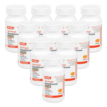 Rugby Ultra Strength Simethicone Gas Relief 180 mg – 60 Softgels (10-Pack) for Adults