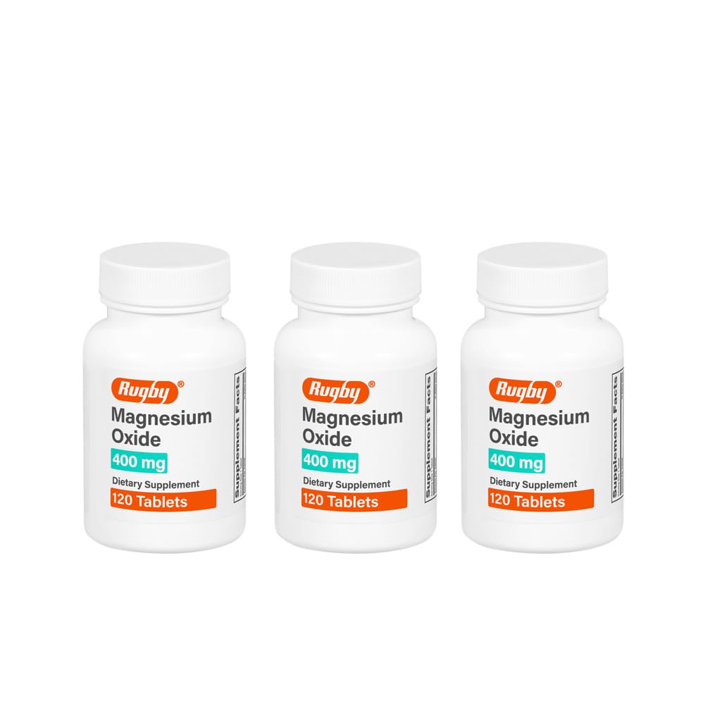 Rugby Magnesium Oxide 400 mg Tablets – Gluten-Free Dietary Supplement | 120 Count (3 Pack)