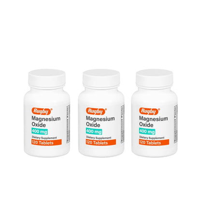 Rugby Magnesium Oxide 400 mg Tablets – Gluten-Free Dietary Supplement | 120 Count (3 Pack)