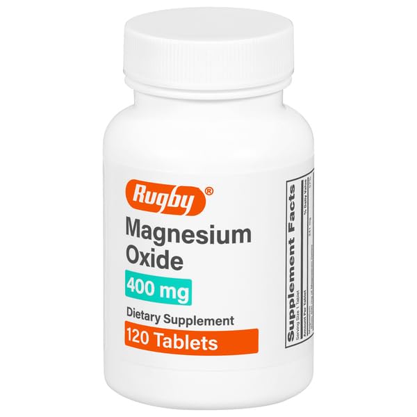 Rugby Magnesium Oxide 400 mg Tablets | Gluten-Free Dietary Supplement | 120 Count