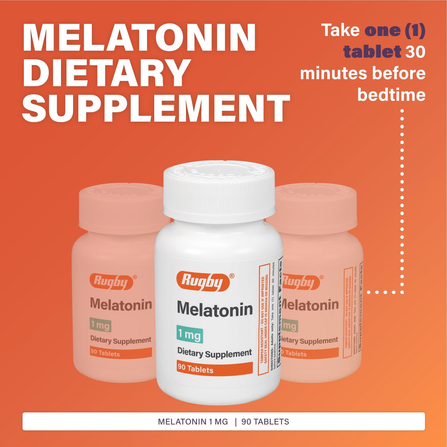 Rugby Melatonin 1mg Tablets - Dietary Supplement - 90 Count