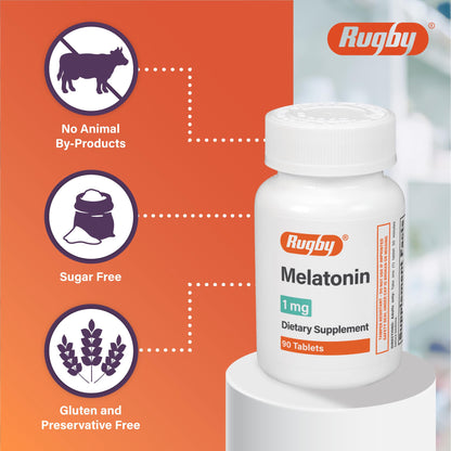 Rugby Melatonin 1mg Tablets - Dietary Supplement - 90 Count