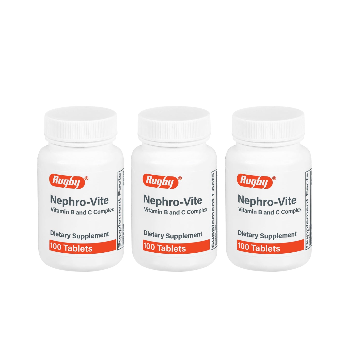 Rugby Nephro-Vite Vitamin B and C Complex Tablets – Dietary Supplement (100 Count) 3 Pack