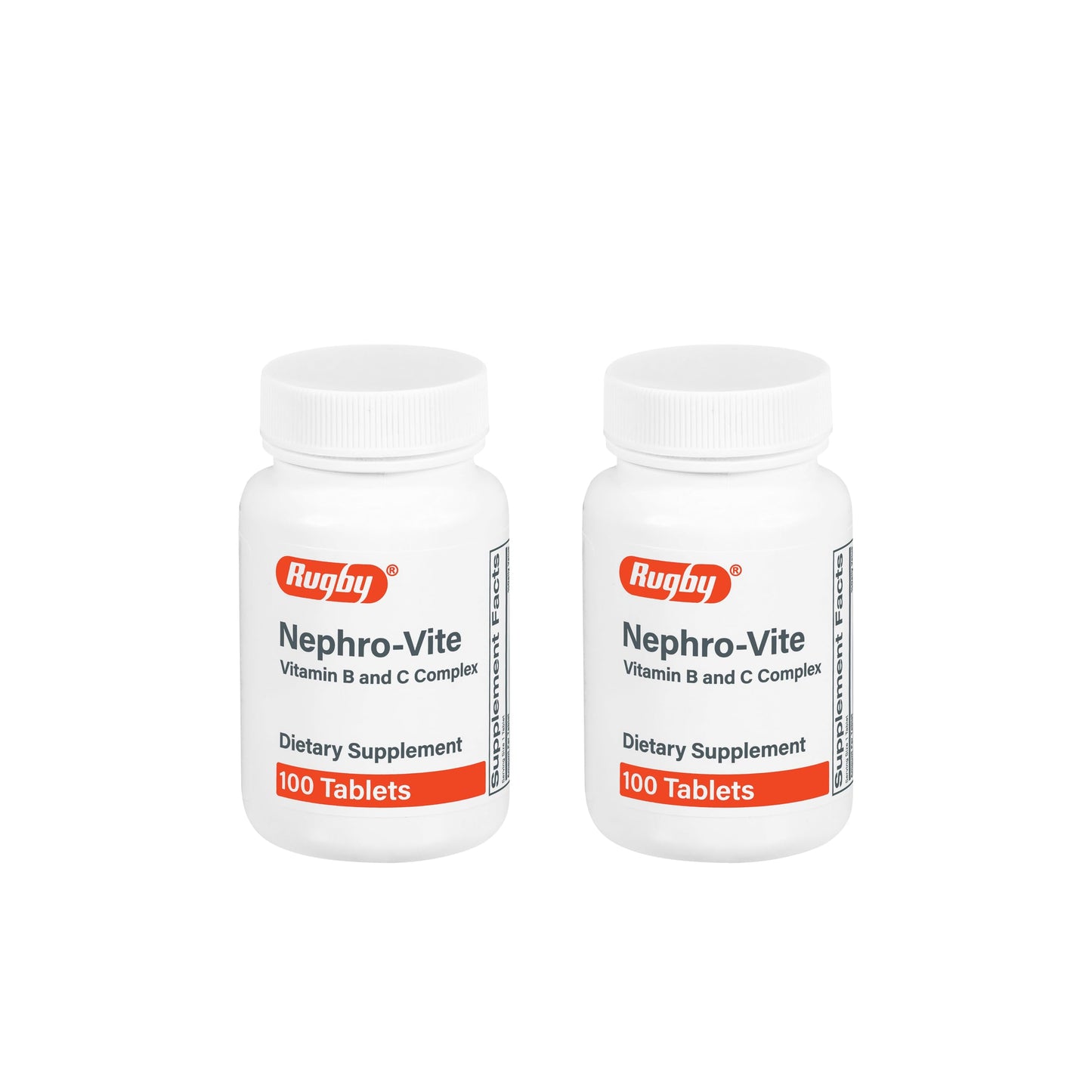 Rugby Nephro-Vite Vitamin B & C Complex Tablets - Dietary Supplement - 100 Count (2 Pack)