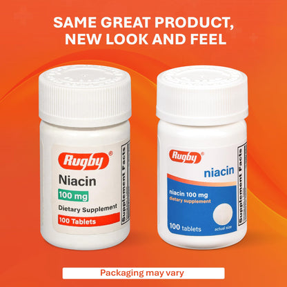 Rugby Niacin 100mg – Niacin Tablets with Calcium (Dietary Supplement, 100 Count)