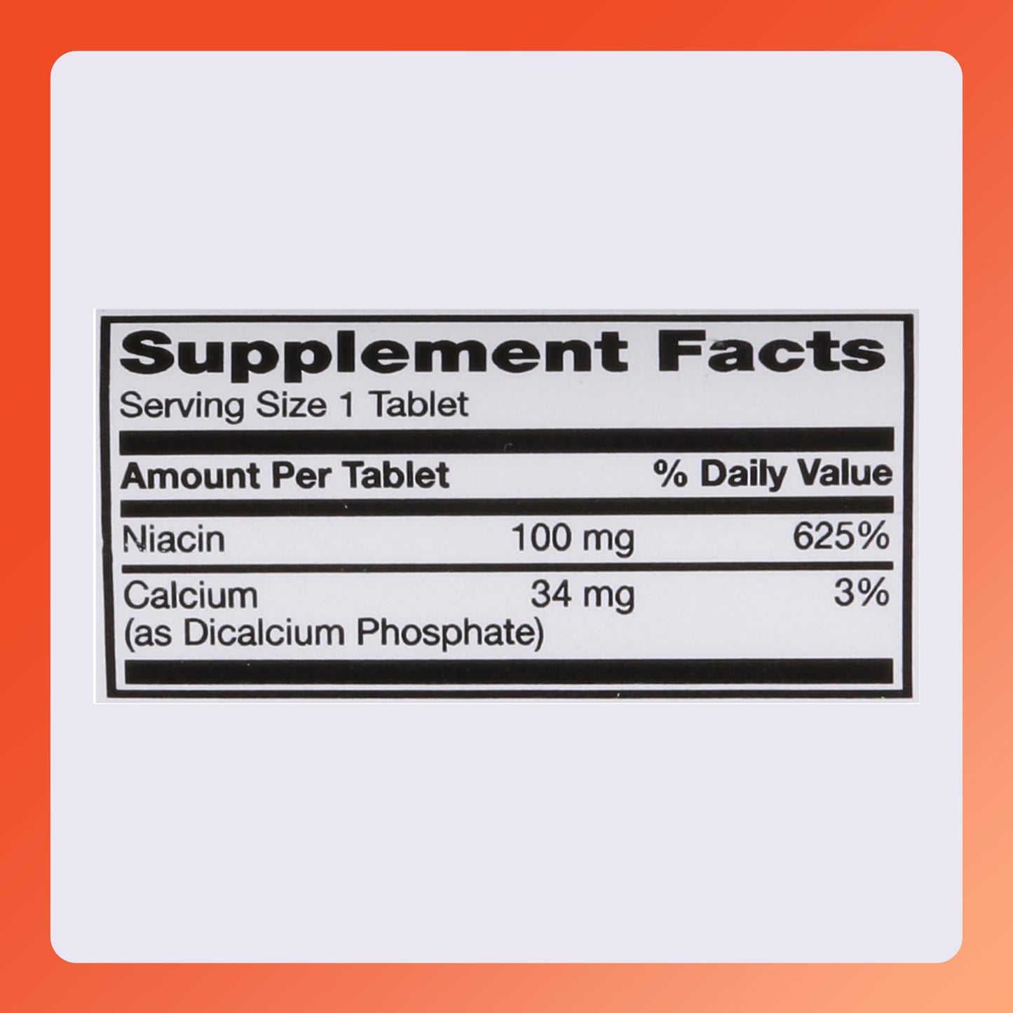 Rugby Niacin 100mg – Niacin Tablets with Calcium (Dietary Supplement, 100 Count)