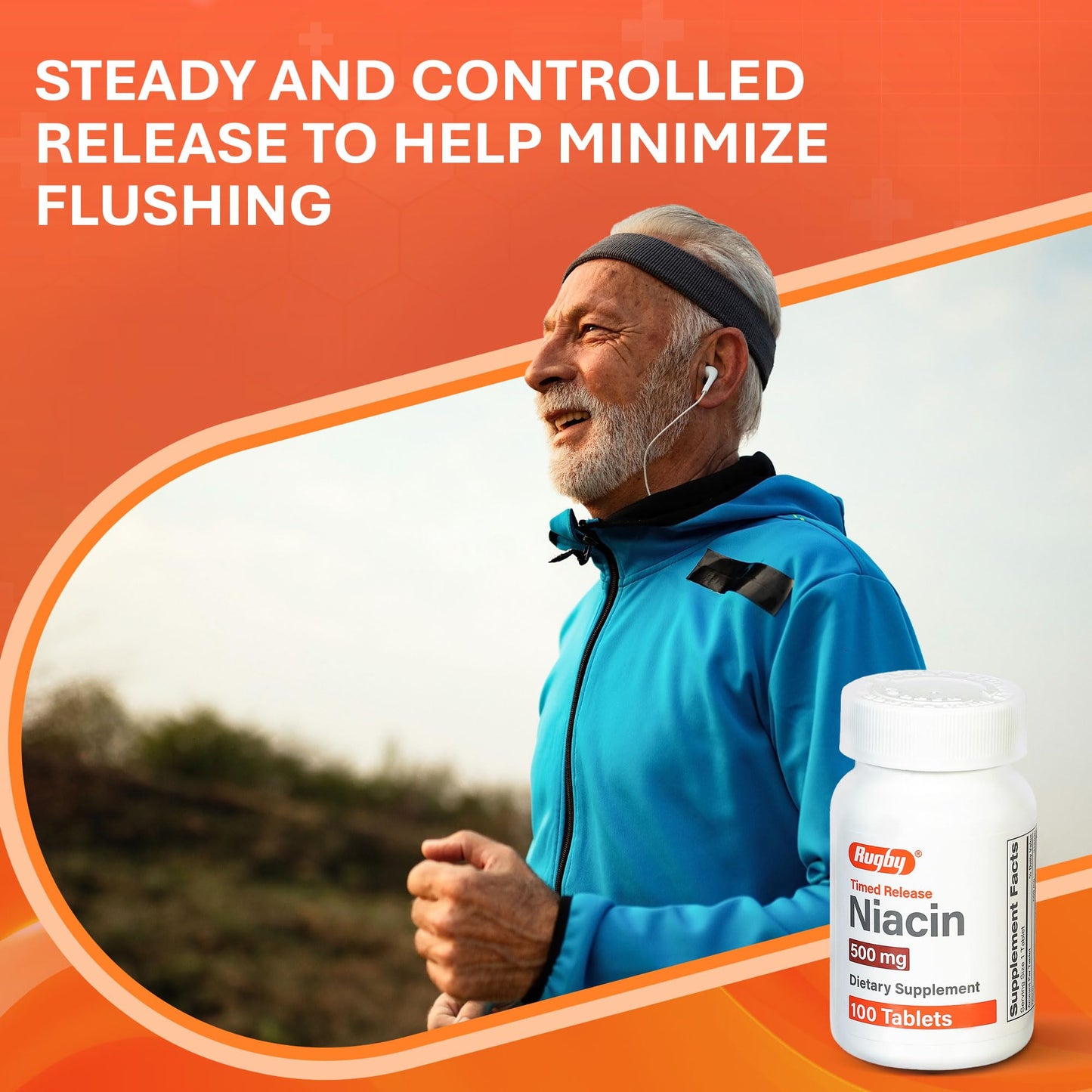 Rugby Timed-Release Niacin 500mg with Calcium – 100 Tablets | Energy, Metabolism & Circulation