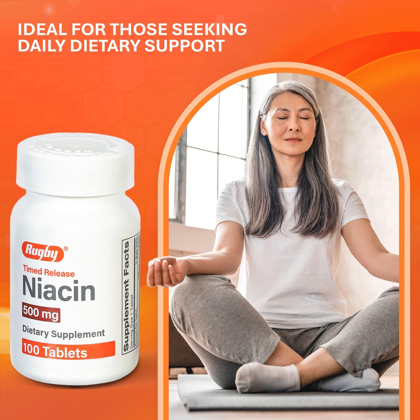 Rugby Timed-Release Niacin 500mg with Calcium – 100 Tablets | Energy, Metabolism & Circulation