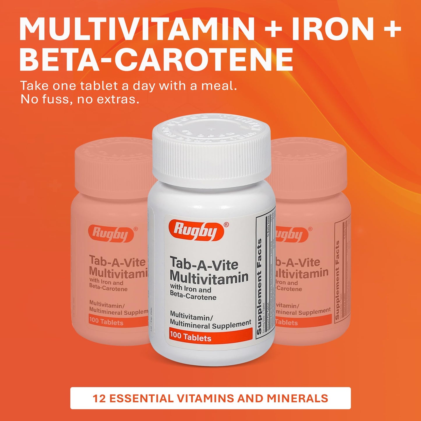 Rugby Tab-A-Vite Multivitamin with Iron & Beta-Carotene | Daily Multivitamin