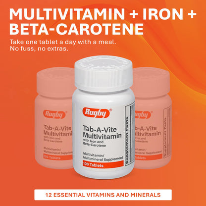 Rugby Tab-A-Vite Multivitamin with Iron & Beta-Carotene | Daily Multivitamin