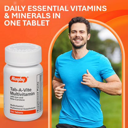 Rugby Tab-A-Vite Multivitamin with Iron & Beta-Carotene | Daily Multivitamin