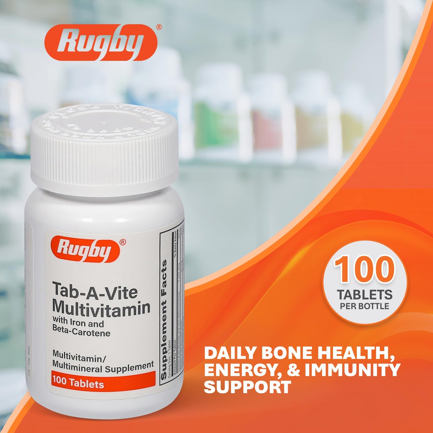 Rugby Tab-A-Vite Multivitamin with Iron & Beta-Carotene | Daily Multivitamin
