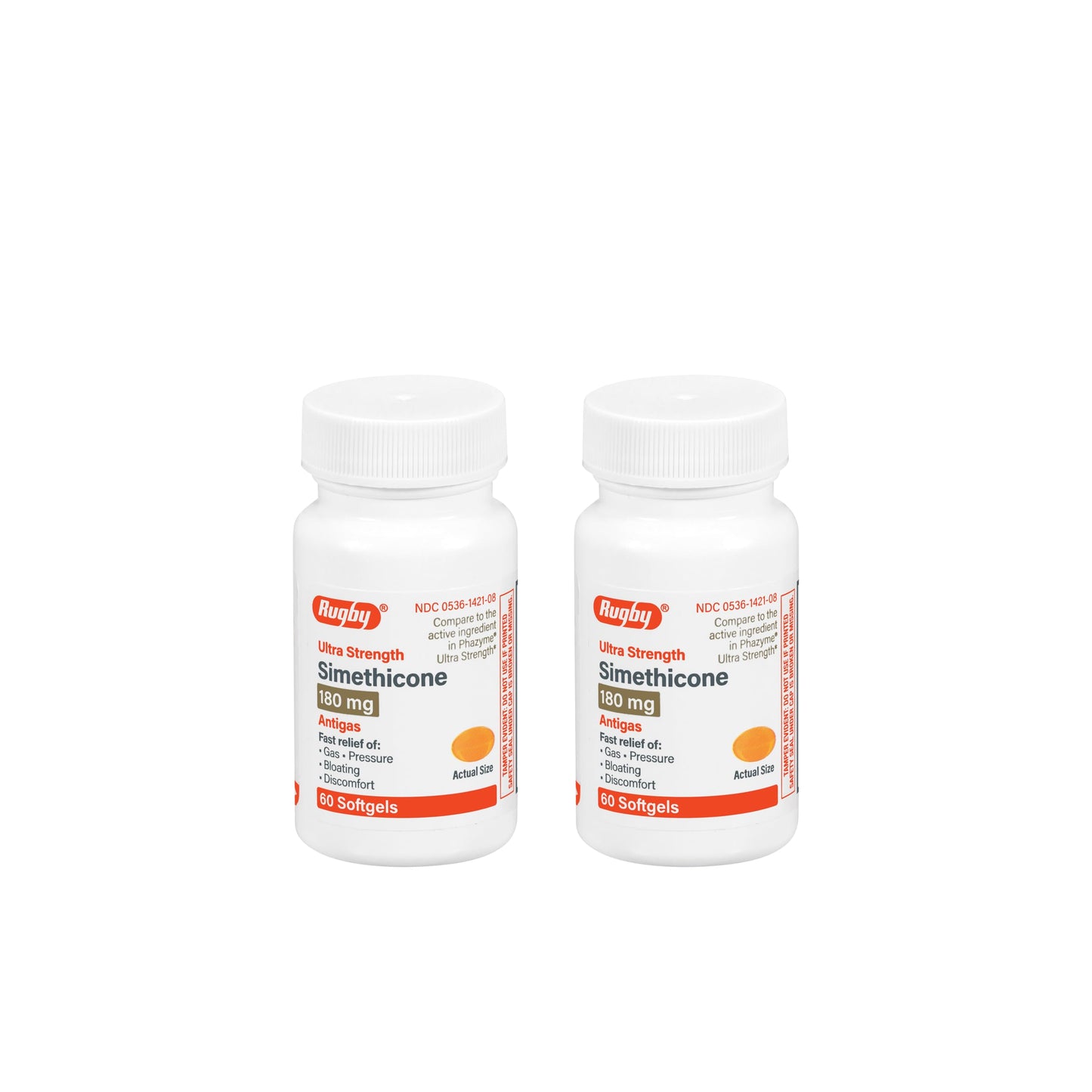 Rugby Ultra Strength Simethicone Gas Relief 180 mg - 60 Softgels (2 Pack) for Adults | Rugby Laboratories