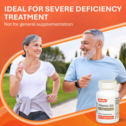 Rugby Vitamin D3 5,000 IU (125 mcg) – Bone, Teeth & Immune Health, 100 Capsules