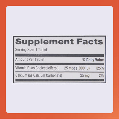 Rugby Vitamin D3 1000 IU (25 mcg) – 100 Tablets | Dietary Supplement