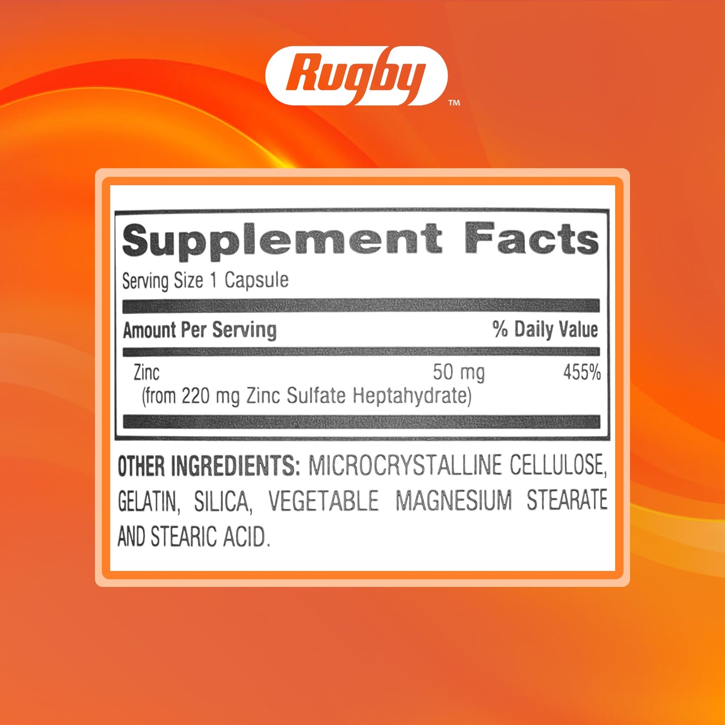 Rugby Zinc 50mg – Gluten-Free Immune Support Daily Dietary Supplement (100 Count)