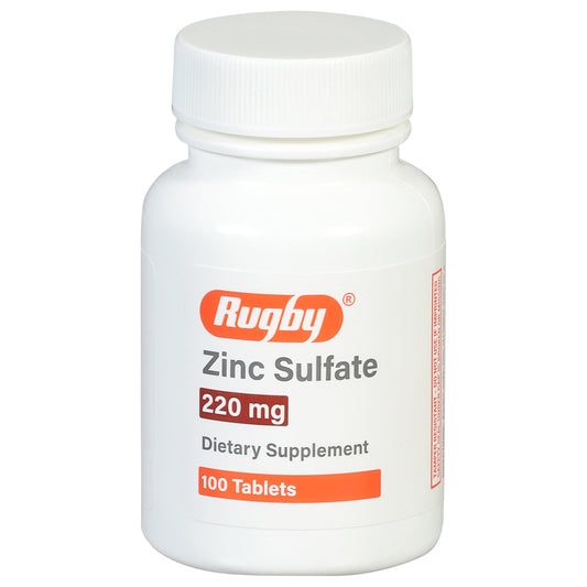 Rugby Zinc Sulfate 220 mg Tablets - Made with Zinc Sulfate Heptahydrate - Dietary Supplement - 100 Count (1 Pack) BritishVita | Premium UK Vitamins & Wellness Supplements